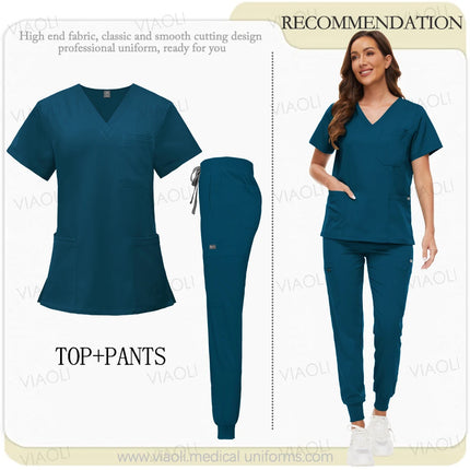 Unisex Medical Uniforms Men Women Nursing Clothes Beauty Costume Nurse Scrubs Sets Doctor Dentist Workwear Clinical Tops Pants-KarWorkwear