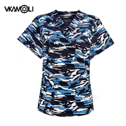 Cat print Pet hospital clinic Dentist lab medical nurse Surgical working Short sleeve Scrub tops +Jogger Pants Doctor uniforms-KarWorkwear