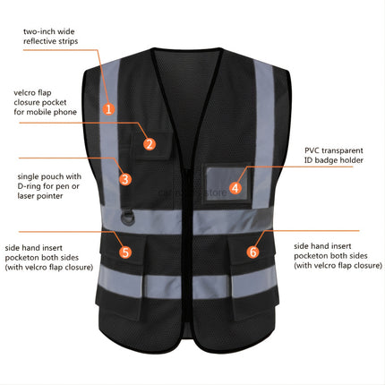 Reflective Safety Vest For Women Men High Visibility Security With Pockets Zipper Front Meets ANSI/ISEA Standards