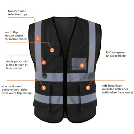 Reflective Safety Vest For Women Men High Visibility Security With Pockets Zipper Front Meets ANSI/ISEA Standards