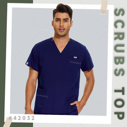 New Hospital Nursing Workwear Surgical Shirt Medical Scrubs Tops for women men Short Sleeve V-neck Pockets Uniforms Scrub Blouse-KarWorkwear