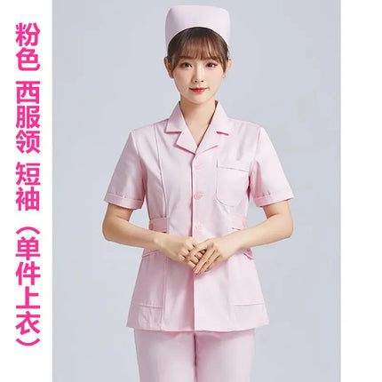 White Short Sleeve scrubs uniforms women Pet Grooming Clinic Nursing Clothes Workwear Nurse Scrub Work Pink Medical Uniform-KarWorkwear