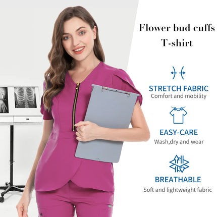 Beauty Salon Workwear Women Short Sleeved Spa Uniforms Dentist Healthcare Nurse Scrubs Tops Medical Doctor Scrub Working Clothes-KarWorkwear