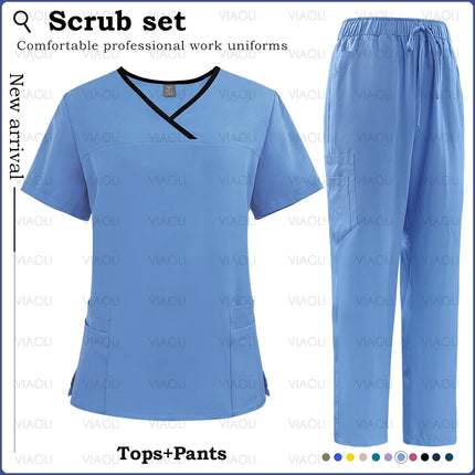 Surgical Uniforms Woman Nursing Sets Pocket Top Straight Pants Medical Nurse Uniform Scrubs Clinical Beauty Salon Hospital Suits-KarWorkwear