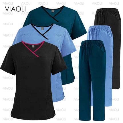 Surgical Uniforms Woman Nursing Sets Pocket Top Straight Pants Medical Nurse Uniform Scrubs Clinical Beauty Salon Hospital Suits-KarWorkwear