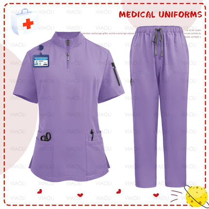uniformes clinicos mujer Women Medical Uniforms Elastic Scrub Set Beauty Spa Hospital Surgical Top Pants Nursing Doctors Clothes-KarWorkwear
