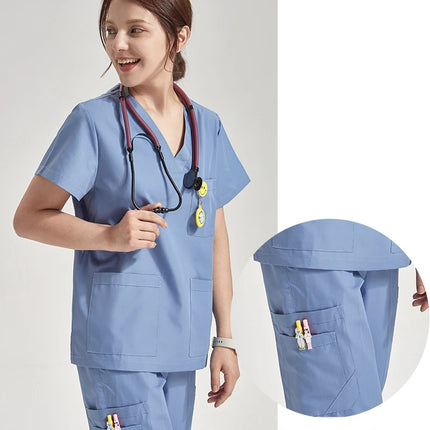 Ultra Light Scrub Set Medical Nurse Uniform for Women Men Hospital Doctor Workwear Poplin Fabric Veterinary Surgical Outfit 8020-KarWorkwear
