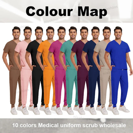 Wholesale Price Medical Scrubs Women Men Multicolour Scrub Top+pants Suit Short Sleeved Nursing Joggers Scrub Veterinary Uniform-KarWorkwear