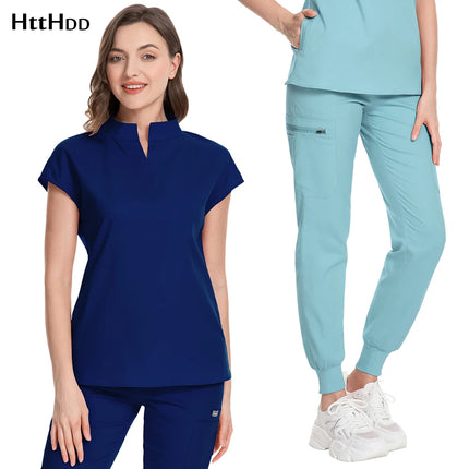 New Scrub Clothes Comfortable and Breathable Unisex Solid Color Top and Pants Set Medical Uniform Surgical Work Wear Wholesale-KarWorkwear