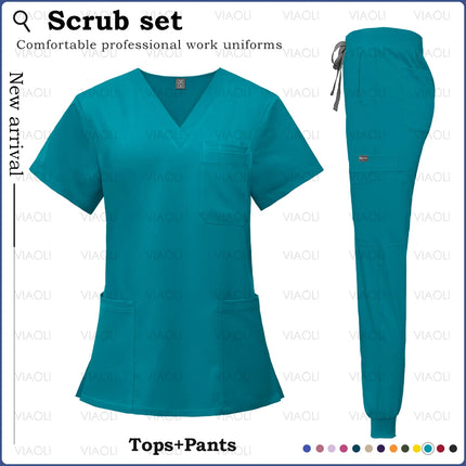 14 Colors Medical Uniforms Women Men Fashion Summer Nurse Uniforms Cool High Fabric Workwear Medical Clothes Nursing Tops Pants-KarWorkwear