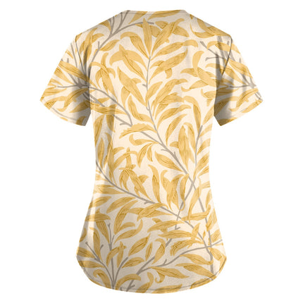 2023 Women Nurse Scrub Working Uniforms Pocket T-Shirt Workwear V-Neck Tops For Female Blouse Print Short Sleeve Hospital Mujer-KarWorkwear
