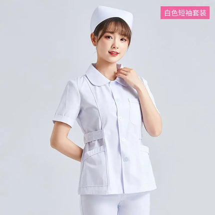White Short Sleeve scrubs uniforms women Pet Grooming Clinic Nursing Clothes Workwear Nurse Scrub Work Pink Medical Uniform-KarWorkwear