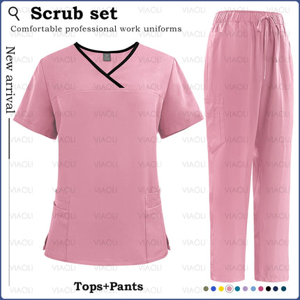 Surgical Uniforms Woman Nursing Sets Pocket Top Straight Pants Medical Nurse Uniform Scrubs Clinical Beauty Salon Hospital Suits-KarWorkwear