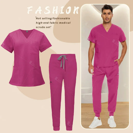 Red Nursing Uniforms Unisex Medical Top Pants Clinical Uniform Men Nursing Clothes Doctor Nurse Scrubs Sets Dentist Vet Workwear-KarWorkwear