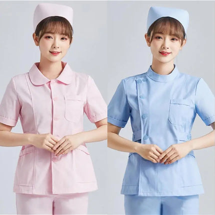 White Short Sleeve scrubs uniforms women Pet Grooming Clinic Nursing Clothes Workwear Nurse Scrub Work Pink Medical Uniform-KarWorkwear