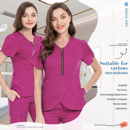Beauty Salon Workwear Women Short Sleeved Spa Uniforms Dentist Healthcare Nurse Scrubs Tops Medical Doctor Scrub Working Clothes-KarWorkwear