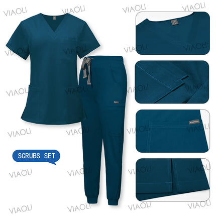 Unisex Medical Uniforms Men Women Nursing Clothes Beauty Costume Nurse Scrubs Sets Doctor Dentist Workwear Clinical Tops Pants-KarWorkwear