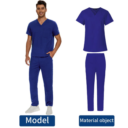 Short Sleeve Mens Scrub Uniforms Doctor Overcoats Dentist Set Medical Tops Pants Man or Women Nurse Work Wear Lab Pharmacy Gown-KarWorkwear