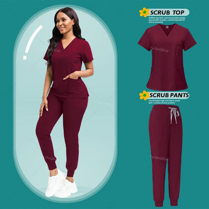 Women Uniform Nursing Scrubs Set Doctor Nurse Workwear Beauty Salon Spa Clothes Scrub Shirt Pants Unisex Medical Nursing Uniform-KarWorkwear