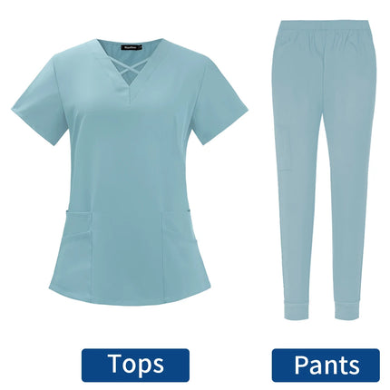 Clearance Scrubs Nursing Uniforms for Women Men Anesthetist Set Tops and Jogger Pants Thin Fabric Operating Room Doctor Workwear-KarWorkwear