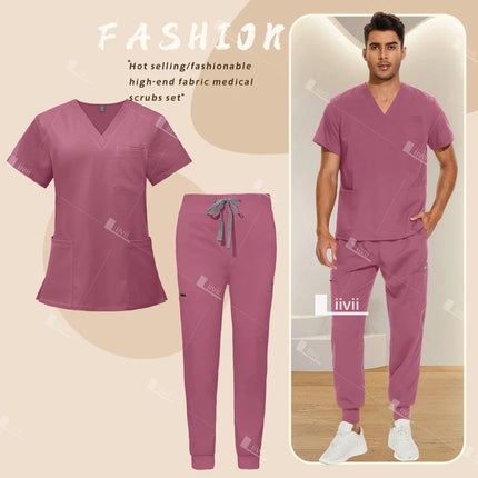 Red Nursing Uniforms Unisex Medical Top Pants Clinical Uniform Men Nursing Clothes Doctor Nurse Scrubs Sets Dentist Vet Workwear-KarWorkwear