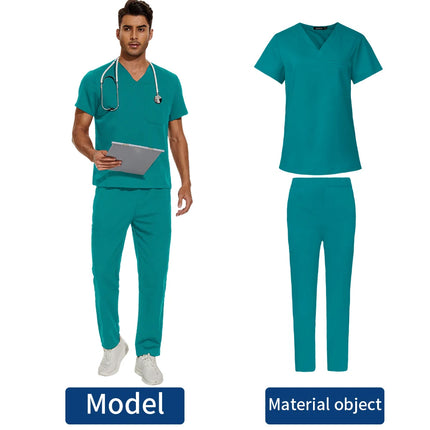 Short Sleeve Mens Scrub Uniforms Doctor Overcoats Dentist Set Medical Tops Pants Man or Women Nurse Work Wear Lab Pharmacy Gown-KarWorkwear