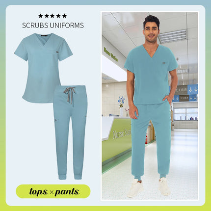 Unisex Scrub Suits Doctor Set Men Tops+Jogger Pants Surgical Workwear Dental Clinic Work Clothes Hospital Doctor Nursing Uniform-KarWorkwear
