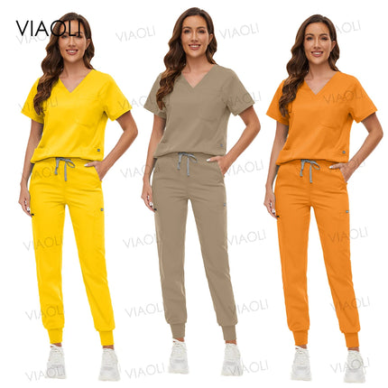 Unisex Medical Uniforms Men Women Nursing Clothes Beauty Costume Nurse Scrubs Sets Doctor Dentist Workwear Clinical Tops Pants-KarWorkwear