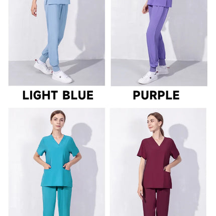 Solid Color Nursing Scrubs Women Uniforms Elasticity Pet Clinic Nurse V-neck Medical Hospital Doctor Working Clothing Wholesale-KarWorkwear