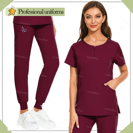 New Medical Surgical Uniforms Woman Scrub Set Beauty Salon Workwear Clinical Scrubs Top Pocket Pants Vet Doctor Zip Nursing Suit-KarWorkwear