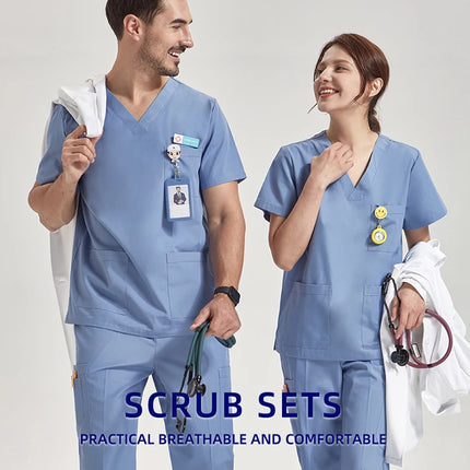 Ultra Light Scrub Set Medical Nurse Uniform for Women Men Hospital Doctor Workwear Poplin Fabric Veterinary Surgical Outfit 8020-KarWorkwear