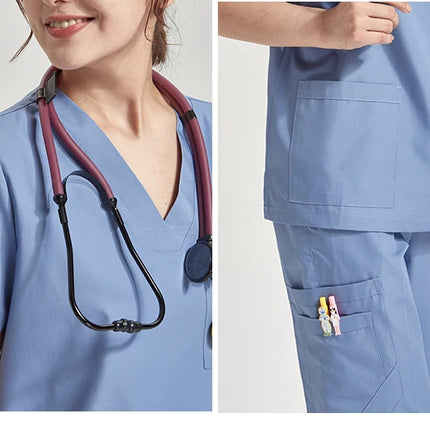 Ultra Light Scrub Set Medical Nurse Uniform for Women Men Hospital Doctor Workwear Poplin Fabric Veterinary Surgical Outfit 8020-KarWorkwear