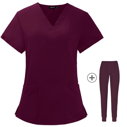 Hot Sales Nurse Uniform Women Short Sleeve Neck Tops Working Uniform Blouse Scrubs Workwear Nursing Women Scrubs Pants Elastic-KarWorkwear