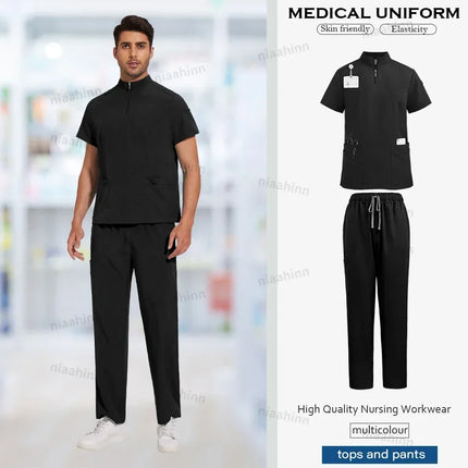 High Quality Hospital Nurse Scrubs Sets Male Men Unisex Scrub Top Pants Sets Slim Fit Medical Scrubs Healthcare Pharmacy Uniform-KarWorkwear