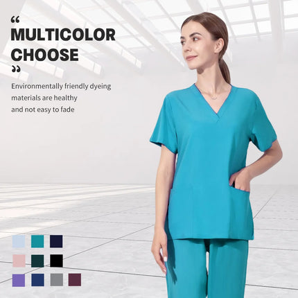 Solid Color Nursing Scrubs Women Uniforms Elasticity Pet Clinic Nurse V-neck Medical Hospital Doctor Working Clothing Wholesale-KarWorkwear