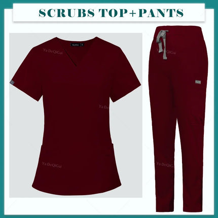 Workwear Nurse Uniform Tops+Straight Pants Medical Nursing Uniform Women Men Pet Shop Beauty Work Suit Doctor Surgery Scrubs Set-KarWorkwear