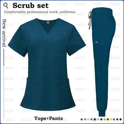 14 Colors Medical Uniforms Women Men Fashion Summer Nurse Uniforms Cool High Fabric Workwear Medical Clothes Nursing Tops Pants-KarWorkwear