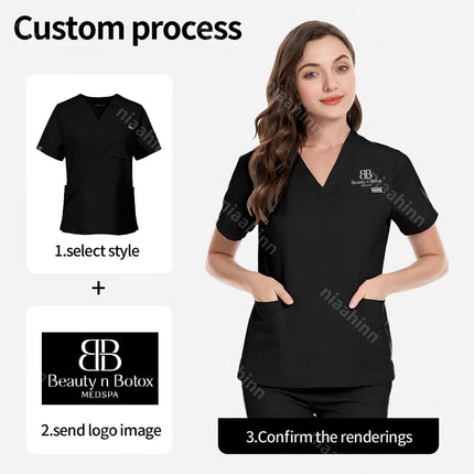 V-neck Nurse Scrubs Workwear Short Sleeve Surgical Nursing Uniforms Women Dental Clinic Scrub Medical Uniforms Customizable Logo-KarWorkwear