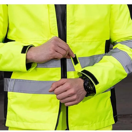 Hi Viz Yellow Workwear Suits for Work in Winter 3 in 1 Hi Vis Workwear Waterproof Jacket with Linner and Working Pants Men Set