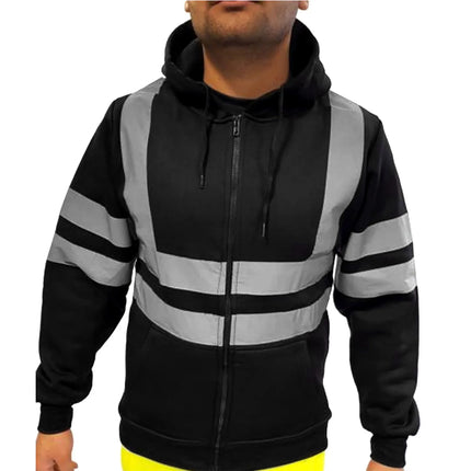 Man Sweatshirt Fashion High Visibility Mens Road Work Jacket Men'S Reflective Strip Hoodies Color Block Long Sleeve Work Coat