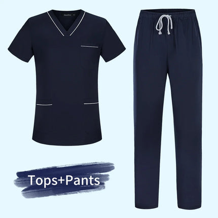 Short Sleeved Surgical Medical Suit Button Unisex Nursing Top+pant Hospital Doctor Nurse Work Clothes Pet Grooming Scrub Uniform-KarWorkwear
