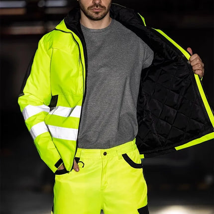 Hi Viz Yellow Workwear Suits for Work in Winter 3 in 1 Hi Vis Workwear Waterproof Jacket with Linner and Working Pants Men Set