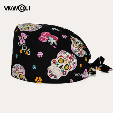 Skull pattern Scrubs hat Wholesale Fashion Breathable Scrub Cap Unisex Health service Workers adjustable caps nursing hat-KarWorkwear