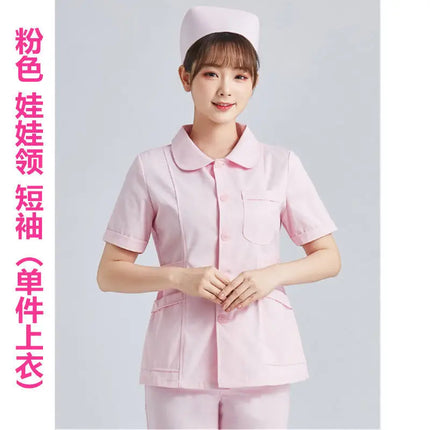 White Short Sleeve scrubs uniforms women Pet Grooming Clinic Nursing Clothes Workwear Nurse Scrub Work Pink Medical Uniform-KarWorkwear