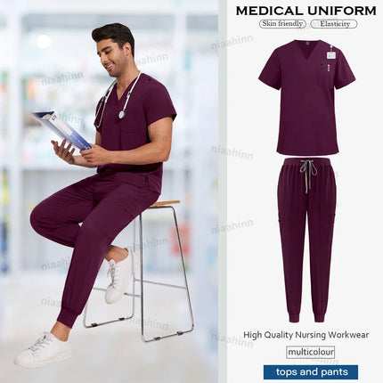 Wholesale Price Medical Scrubs Women Men Multicolour Scrub Top+pants Suit Short Sleeved Nursing Joggers Scrub Veterinary Uniform-KarWorkwear