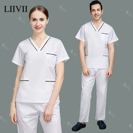 Short Sleeved Surgical Medical Suit Button Unisex Nursing Top+pant Hospital Doctor Nurse Work Clothes Pet Grooming Scrub Uniform-KarWorkwear