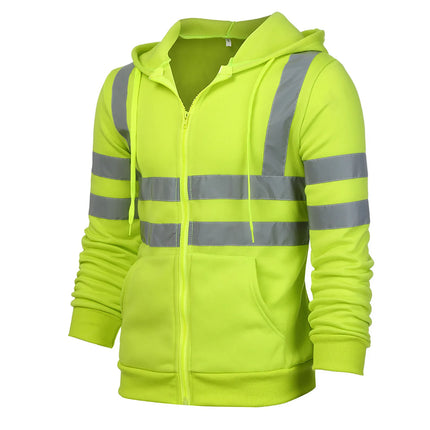 Man Sweatshirt Fashion High Visibility Mens Road Work Jacket Men'S Reflective Strip Hoodies Color Block Long Sleeve Work Coat