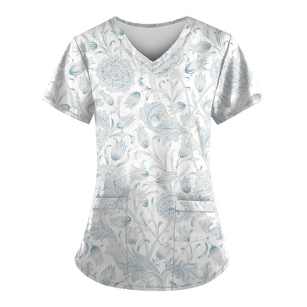 2023 Women Nurse Scrub Working Uniforms Pocket T-Shirt Workwear V-Neck Tops For Female Blouse Print Short Sleeve Hospital Mujer-KarWorkwear