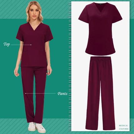 Aesthetic Uniforms Woman Beauty Manicurist Work Wear Hot Sales Scrubs Top Blouse Nursing Pants High-quality Scrub Suit Wholesale-KarWorkwear