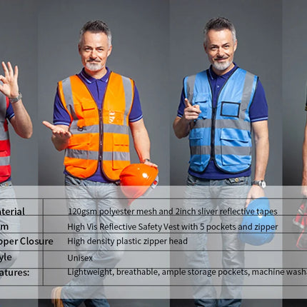 Reflective Safety Vest For Women Men High Visibility Security With Pockets Zipper Front Meets ANSI/ISEA Standards